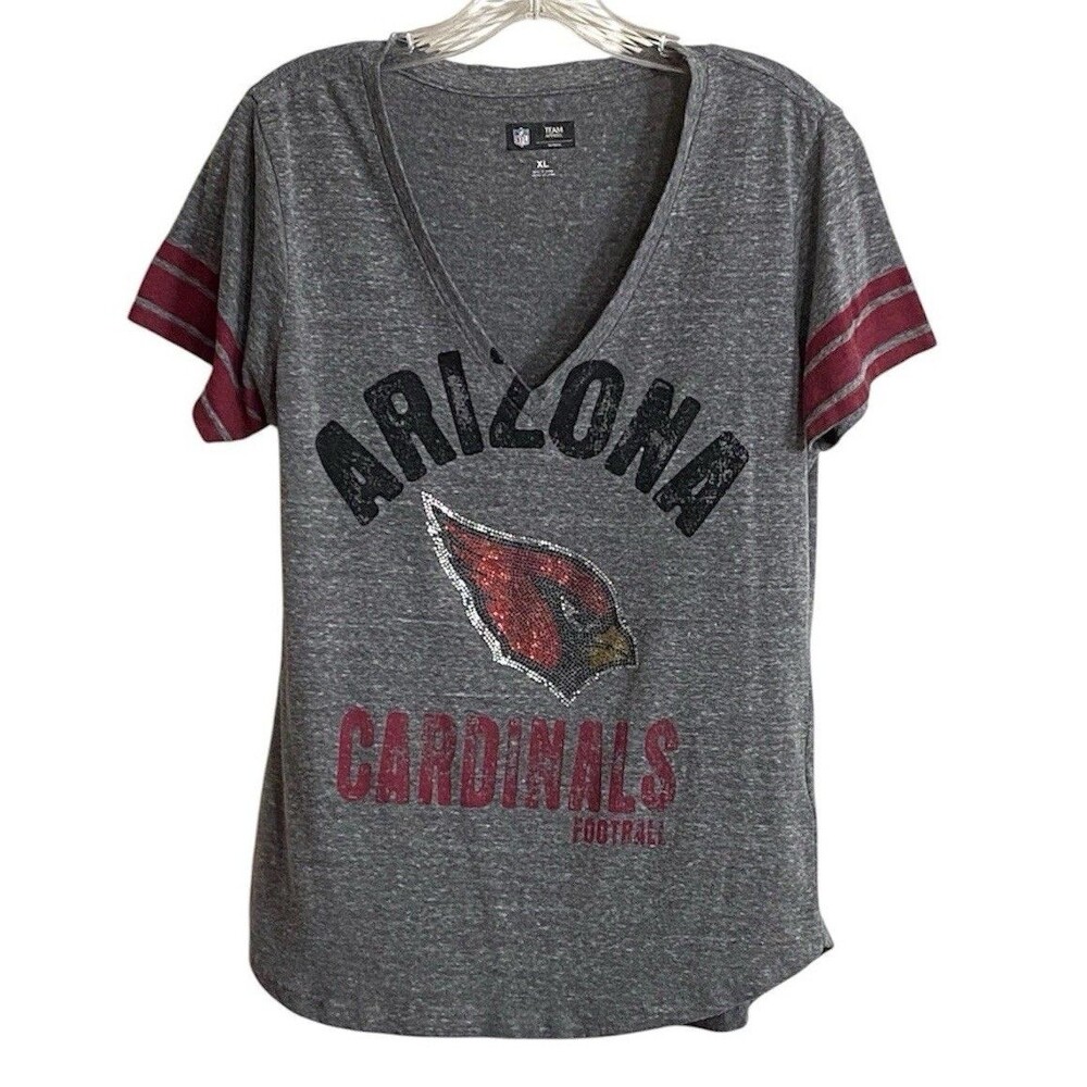 Arizona Cardinals Womens XL Gray Rhinestone T-Shirt Size XL Short Sleeve Burnout
